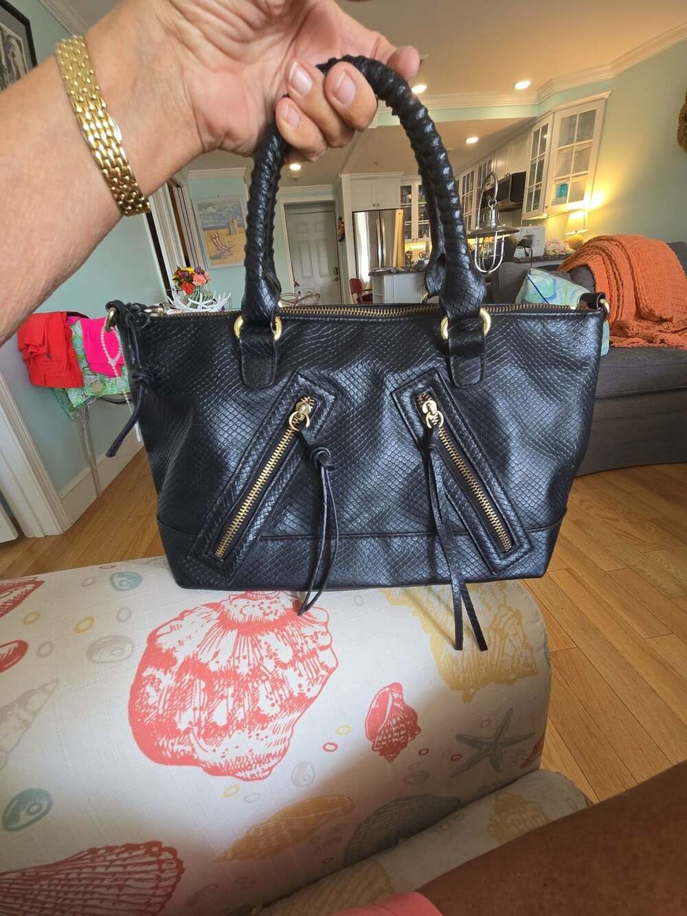 Sam & Libby Black Python Embossed Handbag Satchel